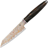 QSP Mulan Series Kritsuke Knife w/Leather Sheath Brass & Copper Damascus Steel Blade/Ironwood Handle SKU QSKK005C