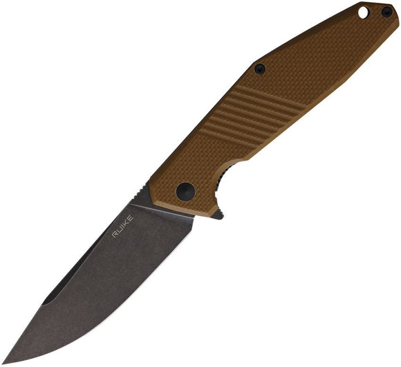 Ruike D191 Frame Lock Knife Black Stonewash 8Cr13MoV Stainless Blade/Brown G10 Handle SKU RKED191W