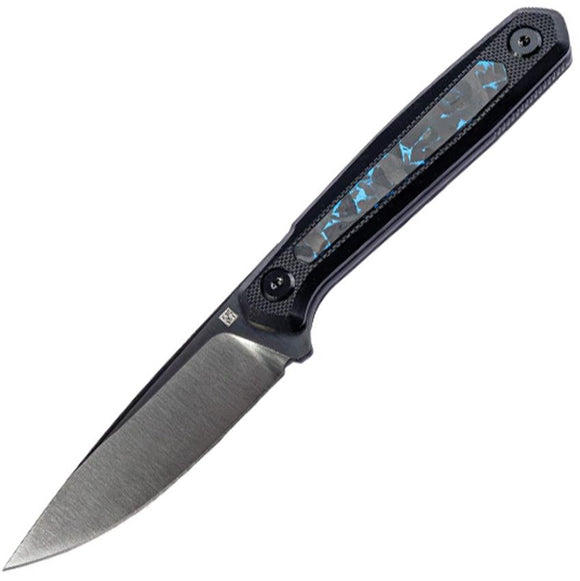 Real Steel Dex Apex Fixed Blade Full Tang Knife w/Leather Sheath Black Bohler M390 Stainless-Steel Blade/Black G10 Handle with Black & Blue Carbon Fiber Inlay SKU RS3501FB