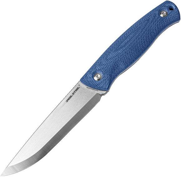 Real Steel Pathfinder Fixed Blade Knife w/Sheath Stonewash Satin 14C28N Sandvik Steel Blade/Blue Denim Micarta Handle SKU RS3851D