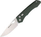 Real Steel Pro Button Lock Stonewash 14C28N Sandvik Stainless-Steel Blade/Green Canvas Micarta Handle SKU RS131GM