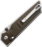 Real Steel Sacra Slide Lock Knife Stonewash Bohler K110 Stainless-Steel Blade/Green Canvas Micarta Handle SKU RS7711G