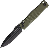 Real Steel Muninn Slide Lock Knife Black Stonewash VG-10 Stainless Blade/OD Green G10 Handle SKU RS7752GB