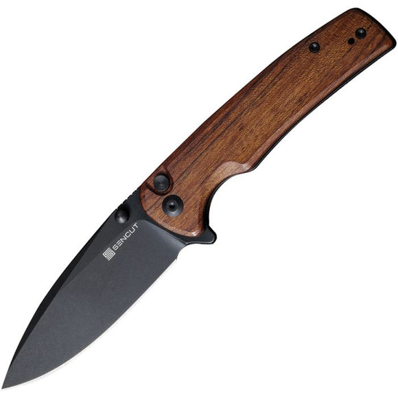 SENCUT Sachse Button Lock Knife Black 9Cr18MoV Steel Blade/Guibourtia Wood Handle SKU S210076