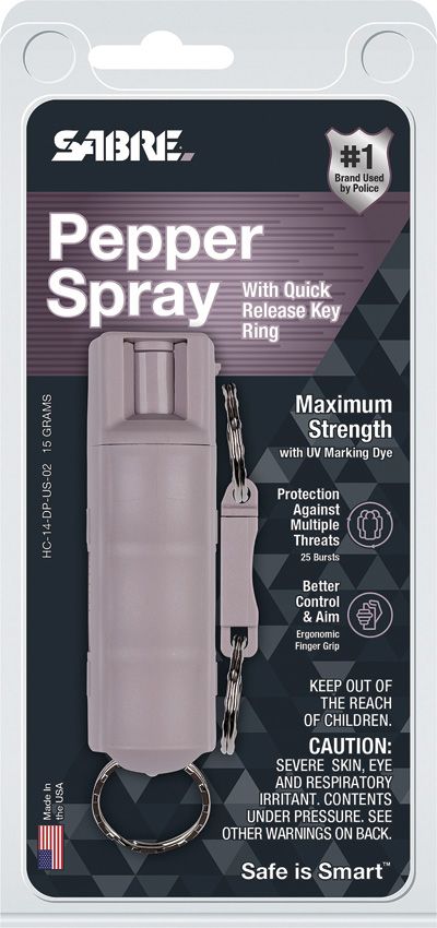 Sabre Pepper Spray Hard Case Quick Release Keyring 0.5 oz Purple SKU SA10501