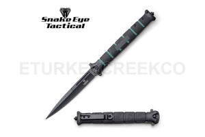 Snake Eye Tactical 6" Stiletto Style Spring Assist Knife Black 3CR13 SS/Black & Green Handle SKU SE-1265GN