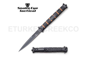 Snake Eye Tactical 6" Stiletto Style Spring Assist Knife Black 3CR13 SS/Black & Orange Handle SKU SE-1265OE