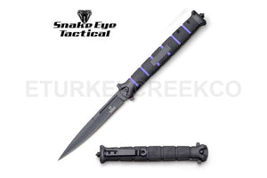 Snake Eye Tactical 6" Stiletto Style Spring Assist Knife Black 3CR13 SS/Black & Purple Handle SKU SE-1265PU