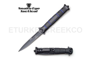 Snake Eye Tactical 5" Stiletto Style Spring Assist Knife Black 3CR13 SS/Black & Blue Handle SKU SE-1265SBL