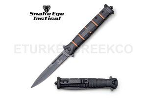 Snake Eye Tactical 5" Stiletto Style Spring Assist Knife Black 3CR13/Black & Orange Handle SKU SE-1265SOE
