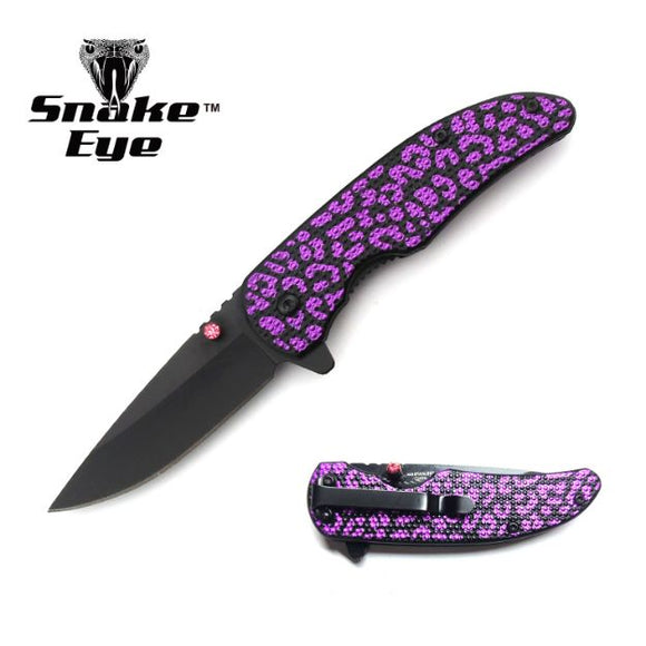 Snake Eye Tactical Fancy Spring Assisted Knife Black 440 SS Blade/Purple & Black Handle SKU SE-2001-3