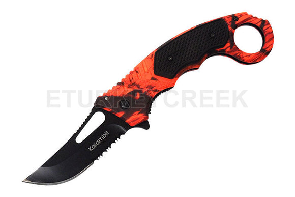 Karambit Assist Open Knife Lava Camo SKU SE-480RC