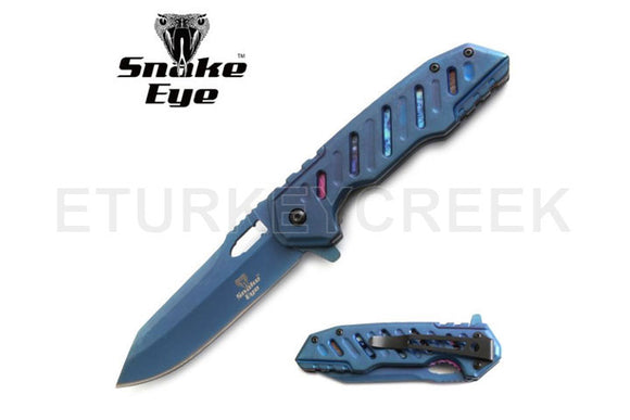 Snake Eye Tactical Spring Assist Knife Blue 440 SS/Blue Handle SKU SE-5057BL