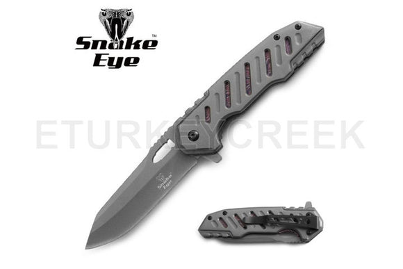 Snake Eye Tactical Spring Assist Knife Gray 440 SS/Gray Handle SKU SE-5057GR