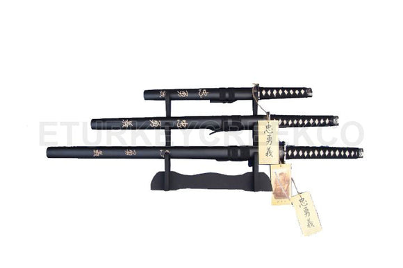 3 Pcs Dragon Samurai Sword Set W/ Stand SKU: SE-58-L4