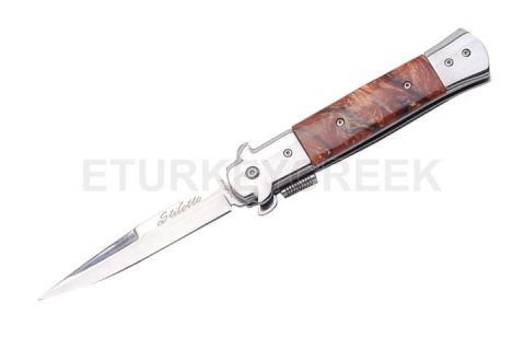 Italian Style Stiletto Folding Knife Brown Pearl Handle SKU SE-986RB
