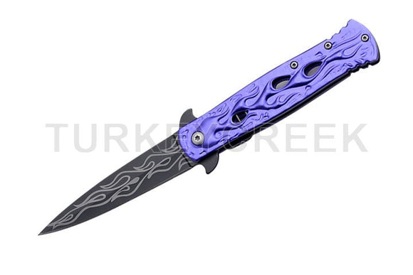 Snake Eye Tactical Biker Flame Design Spring Assist Knife SKU SE-995PU