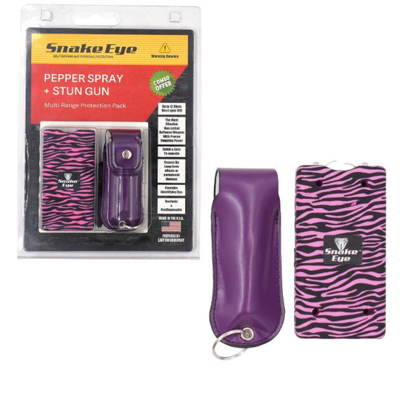 Snake Eye Tactical Combo Collection High Voltage Stun Gun & 1/2 oz Pepper Spray Purple Zebra Stripe SKU ST-100PUZB-CB