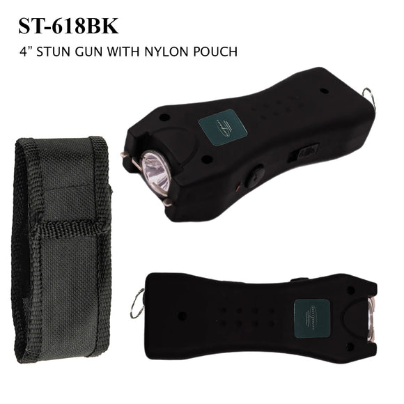 Elite Guard Black Slim Mini Rechargeable Stun Gun with LED Light & Pouch SKU ST-618BK
