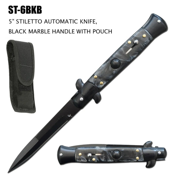 Milano Stiletto Switchblade Knife Faux Marble/Black SKU ST-6BKB