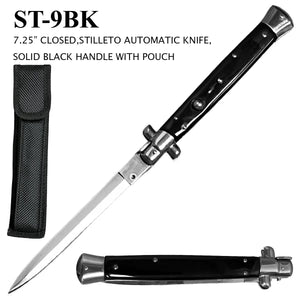 Stiletto Switchblade Knife Stainless-Steel Blade/Black Resin Handle SKU ST-9BK