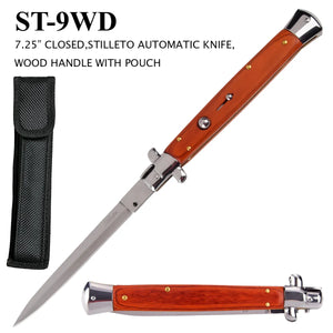 Stiletto Switchblade Knife 13" Overall Wood/Stainless SKU ST-9WD