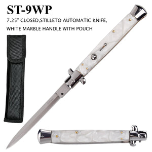 Stiletto Switchblade Knife 13" Overall White Pearl/Stainless SKU ST-9WP