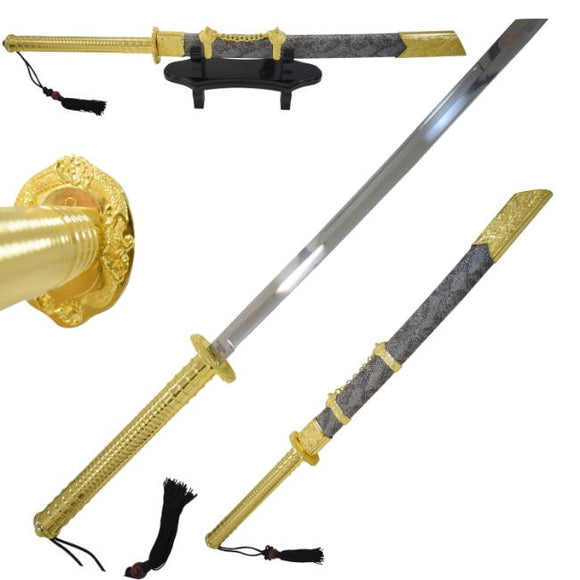 Medieval Warrior Custom Handmade Emperor Sword Comes with Ornate Scabbard & Stand 440 Stainless-Steel Blade/Metal Handle w/Brass Guard 33