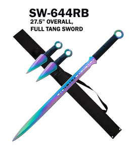 Full Tang Ninja Sword with Two 6" Throwing Knives SKU SW-644RB