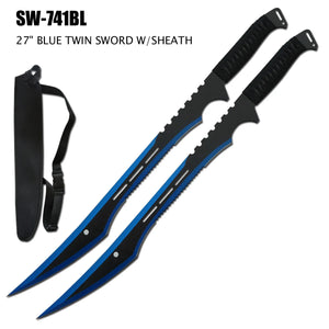 Twin Full Tang Ninja Sword Set w/Sheath Blue/Black SKU SW-741BL