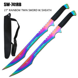 Twin Full Tang Ninja Sword Set w/Sheath Rainbow SKU SW-741RB