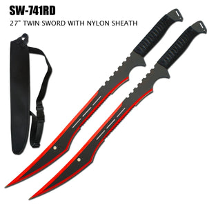 Twin Full Tang Ninja Sword Set w/Sheath Red/Black SKU SW-741RD
