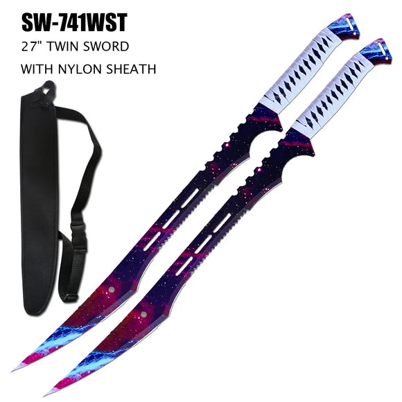 Twin Full Tang Ninja Sword Set w/Sheath 3D Galaxy Print SKU SW-741WST