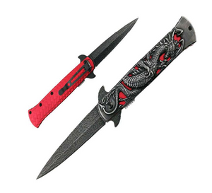 8.75" Assisted Folding Knife with Stainless Steel Dragon HDL SKU T277280RD