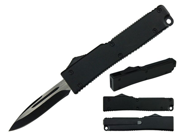 Mini OTF Knife Two-Tone Stainless-Steel Blade/Black Anodized Aluminum Handle SKU