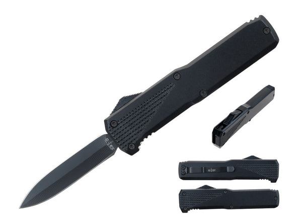 S-Tec Mini OTF Knife Double Edge Black Stainless-Steel Blade/Black Anodized Aluminum Handle SKU T27069BKC