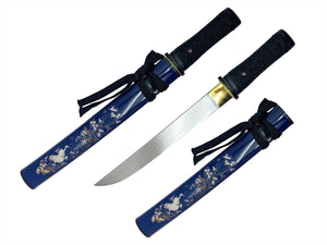 Ryujin 18" Overall Hand Forged Tanto 65Mn Steel/Blue ABS Scabbard with Crane Graphic SKU T64091BL