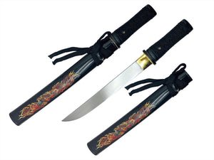 Ryujin 18" Overall Hand Forged Tanto 65Mn Steel Blade/Black ABS Scabbard with Fire Dragon Graphic SKU T64093BK