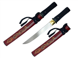 Ryujin 18" Overall Hand Forged Tanto 65Mn Steel Blade/Red ABS Scabbard with Fire Dragon Graphic SKU T64093RD