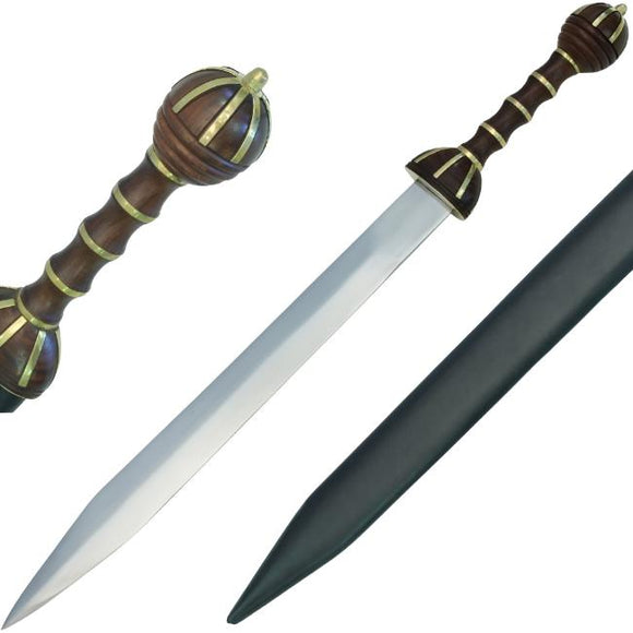 Medieval Warrior Roman Foot Soldier Sword w/Leather Wrapped Scabbard Stainless-Steel Blade/Wood Handle 32