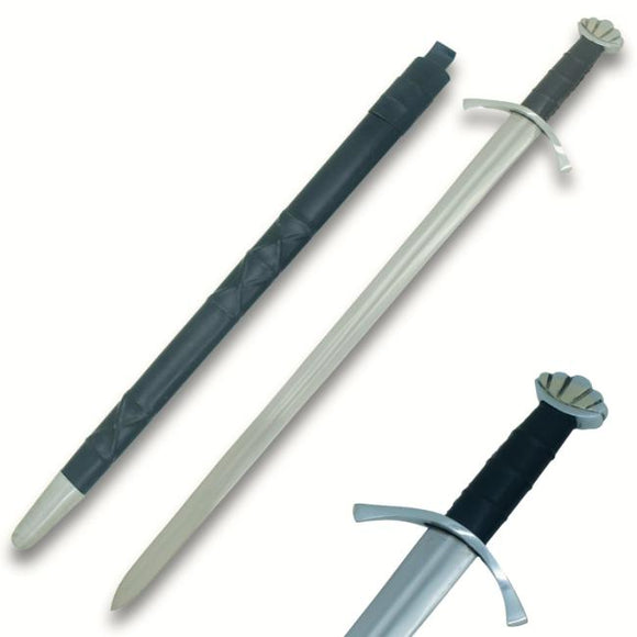 Medieval Warrior Handmade Noble Savage Viking Sword w/Leather Wrapped Scabbard Full Tang High Carbon Steel Blade/Leather Handle with Silver Cross Guard & Pommel 36.5