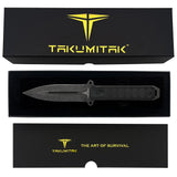 Takumitak Hitter Fixed Blade Knife w/Sheath Double Edge D2 Stonewash Steel Blade/Black G10 Handle SKU TKF214SW