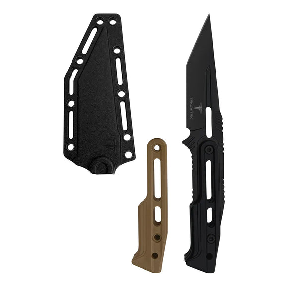 Takumitak Heat Fixed Blade Knife w/Sheath & 2 Handles Black Tanto 3cr13 Steel Blade/Black & Tan Nylon Handles SKU TKF301