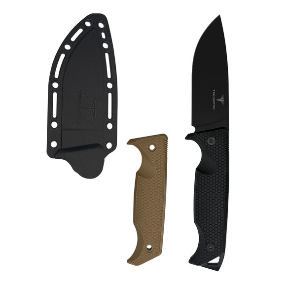 Takumitak Easy Night Fixed Blade Knife w/Sheath & 2 Handles Black 3cr13 Steel Blade/Black & Tan Nylon Handles SKU TKF304