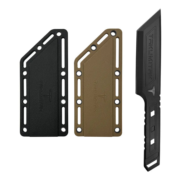 Takumitak Hard End Fixed Blade Knife w/Black & Tan Sheaths Black 3cr13 Steel Blade & Handle SKU TKF315