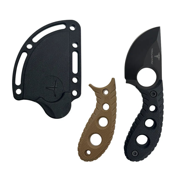 Takumitak Skinner Fixed Blade Knife w/Sheath & 2 Handles Black 3cr13 Steel Blade/Black & Tan Nylon Handles SKU TKF3S01
