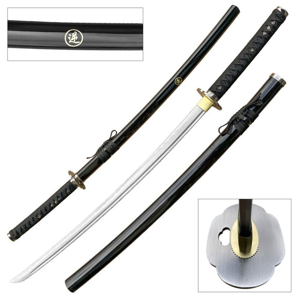 Ten Ryu Hand Forged Samurai Sword Black Scabbard Carbon Steel Blade/Black Cord Wrapped Handle 41