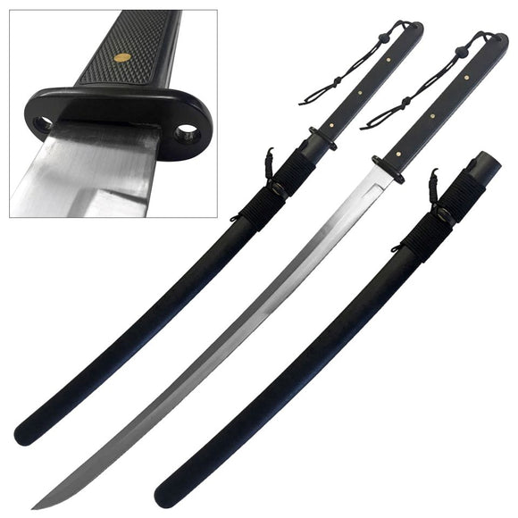 Ten Ryu Handmade Oriental Sword w/Black Wood Scabbard 1045 Carbon Steel Blade/Black Wood Overlay Handle 39