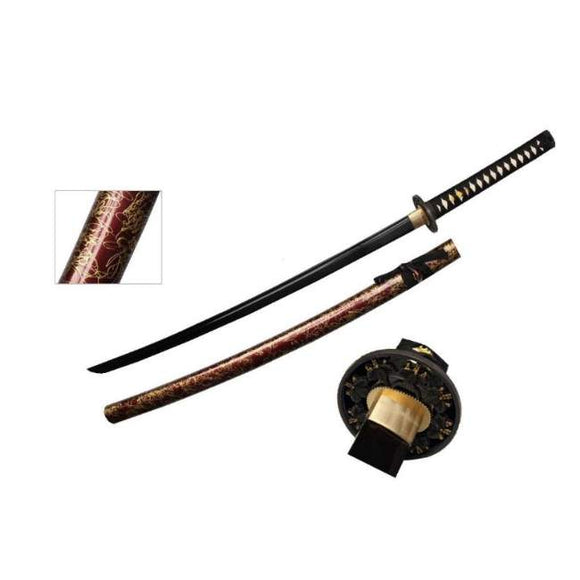 Ten Ryu Handmade Real Samurai Katana Sword w/Stand Black High Carbon Steel Blade/Black Cord Wrapped Ray Skin Hardwood Handle 41