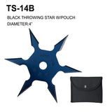 4" 6 Point Ninja Throwing Star w/Pouch Black Stainless-Steel SKU TS-14B